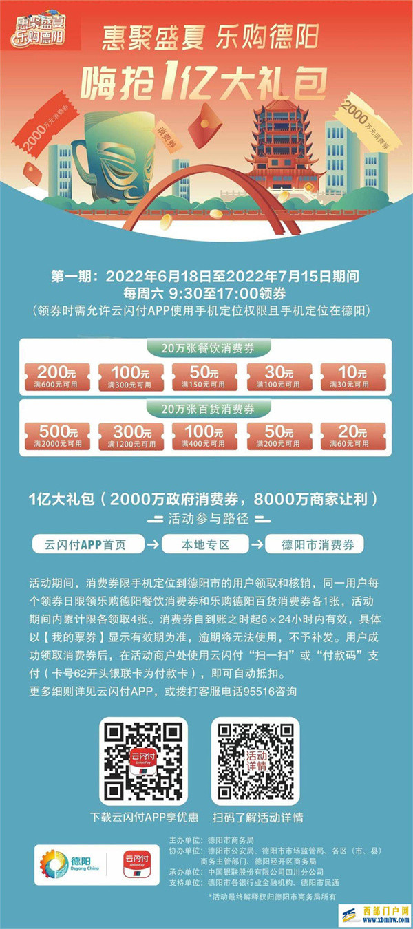 德阳将分两期发放1亿元消费券6月18日发放第一期(图1) 德阳将分两期发放1亿元消费券6月18日发放第一期(图1)